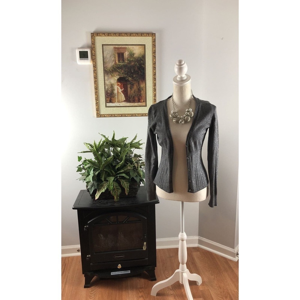 Willie‎ Smith Women's Sweater Cardigan L Long Sleeve Open Front Gray Metallic